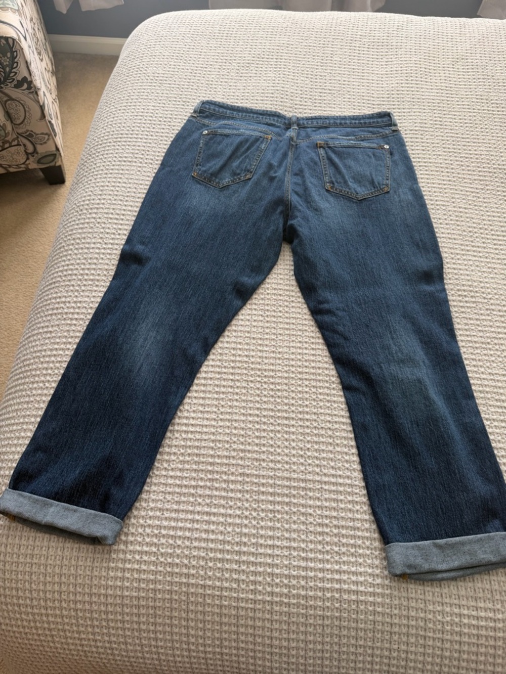 Pilcro Distressed Cropped Jeans in Dark Blue - Slim Boyfriend Cropped - Picture 3 of 6
